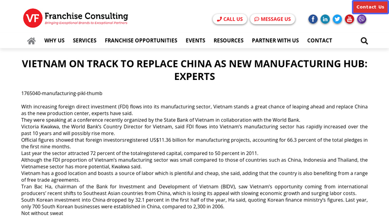 Vietnam on track to replace China as new manufacturing hub