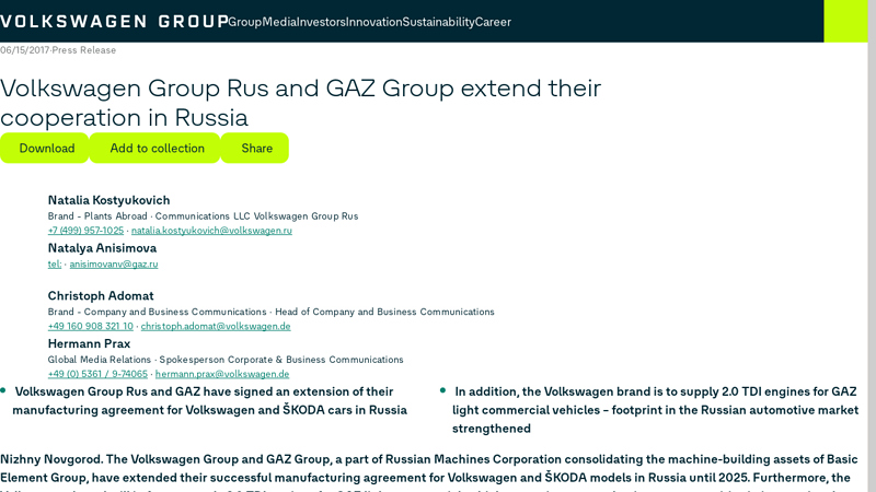 Volkswagen Group Rus and GAZ Group extend their cooperation in ...