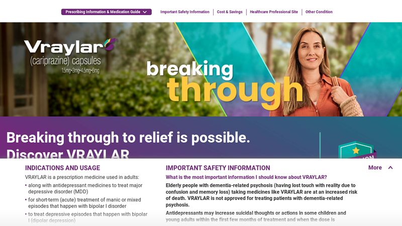 VRAYLAR® (cariprazine) for Bipolar I or Major Depressive Disorder
