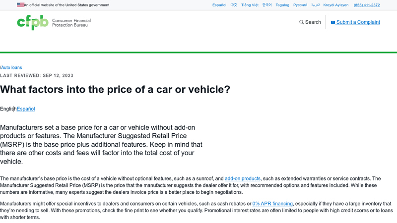 What factors into the price of a car or vehicle?
