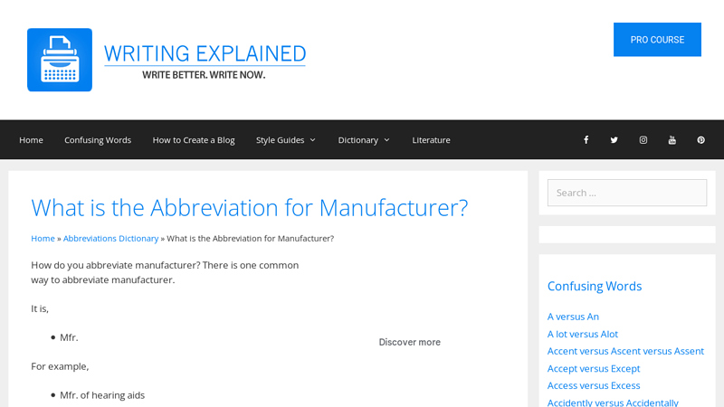 What is the Abbreviation for Manufacturer?