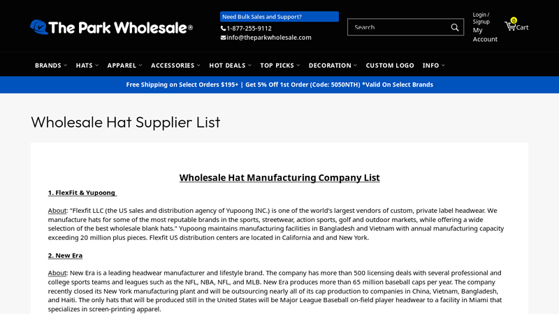 Wholesale Hat Supplier List