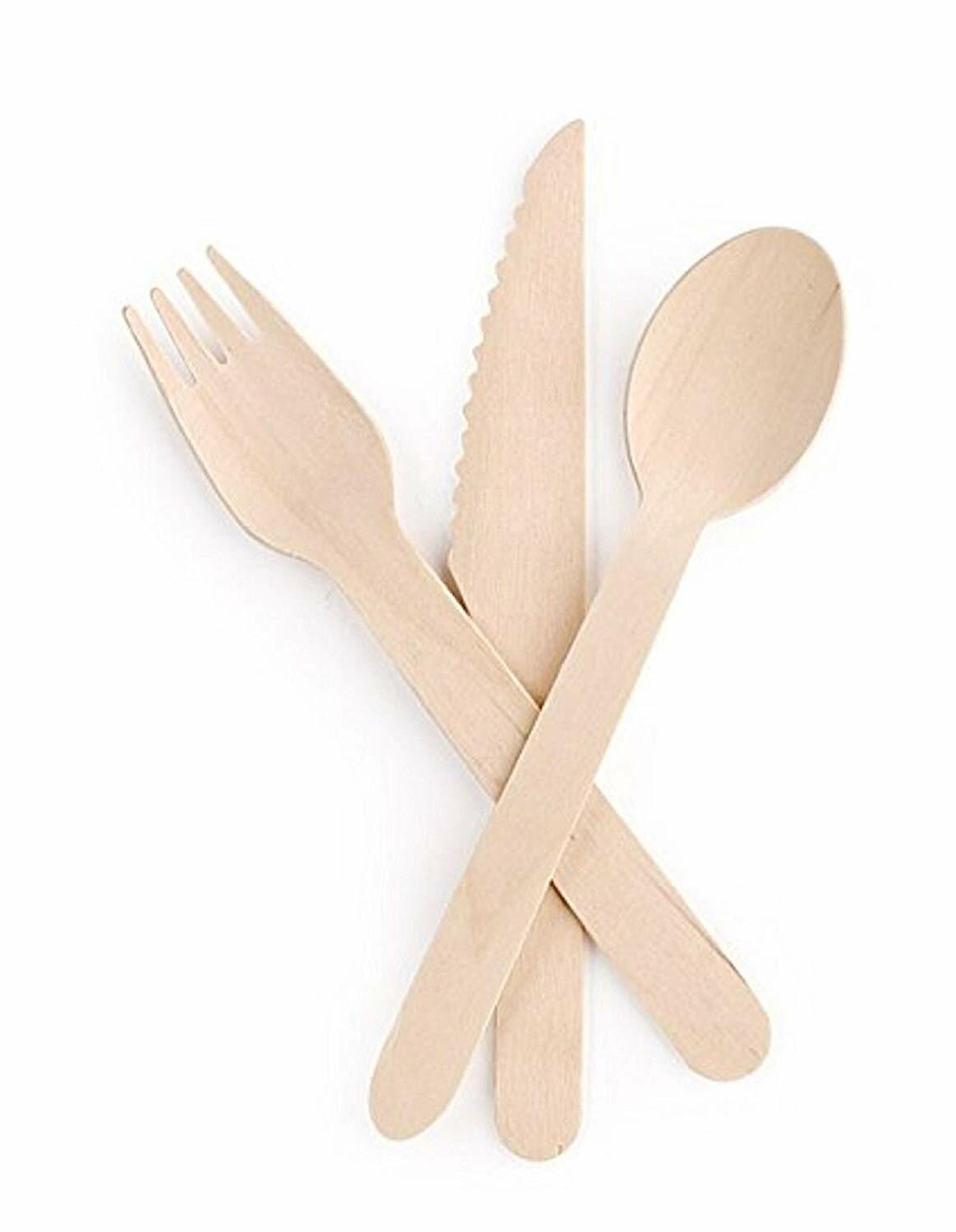Wooden Disposable Cutlery Set, Wood Knife Fork Spoon E